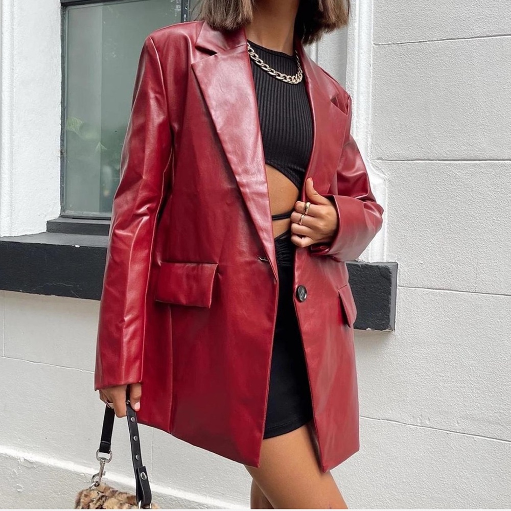Princess Polly Burgundy Faux Leather Blazer
